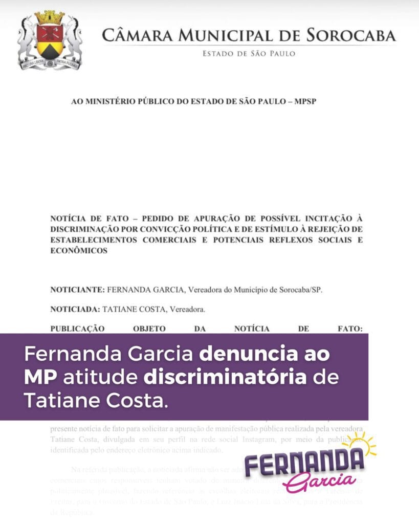 Representação no MP denuncia atitude de Tatiane Costa